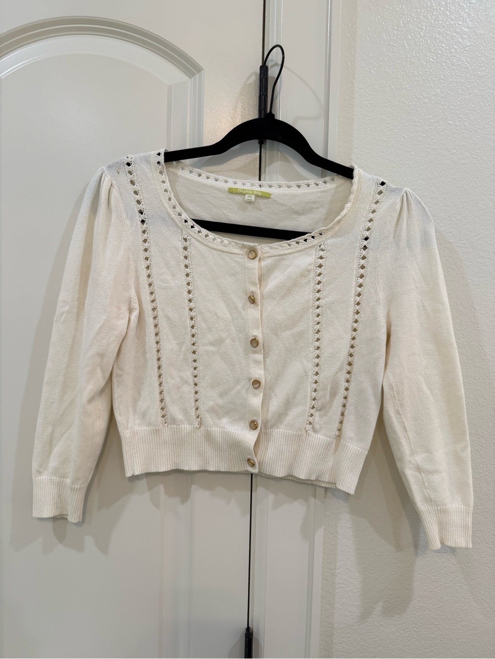 Cropped Cream Button-Front Knit Cardigan